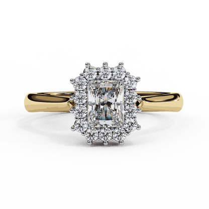 Radiant Cut Lab Grown Diamond Halo Engagement Ring with Vintage Scalloped Halo