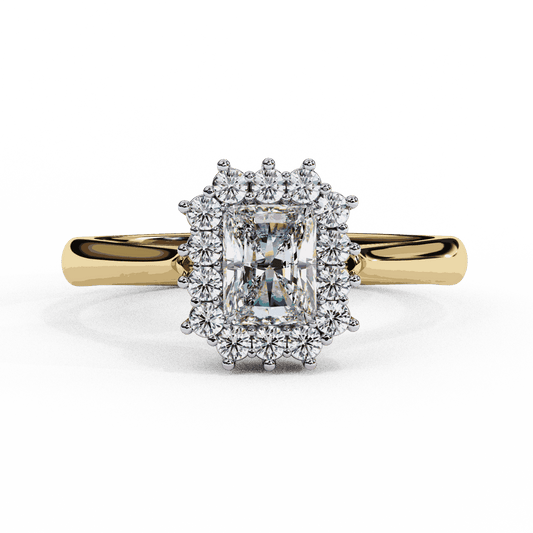 Radiant Cut Lab Grown Diamond Halo Engagement Ring with Vintage Scalloped Halo