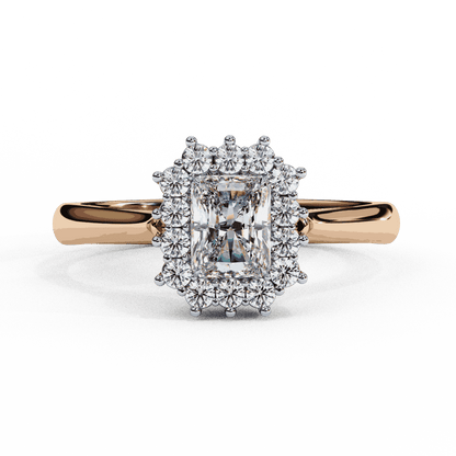 Radiant Cut Lab Grown Diamond Halo Engagement Ring with Vintage Scalloped Halo