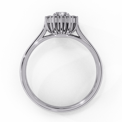 Radiant Cut Lab Grown Diamond Halo Engagement Ring with Vintage Scalloped Halo