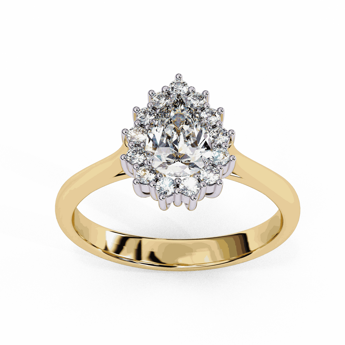Pear Cut Lab Grown Diamond Halo Engagement Ring with Vintage Scalloped Halo