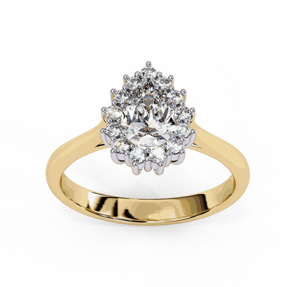 Pear Cut Lab Grown Diamond Halo Engagement Ring with Vintage Scalloped Halo