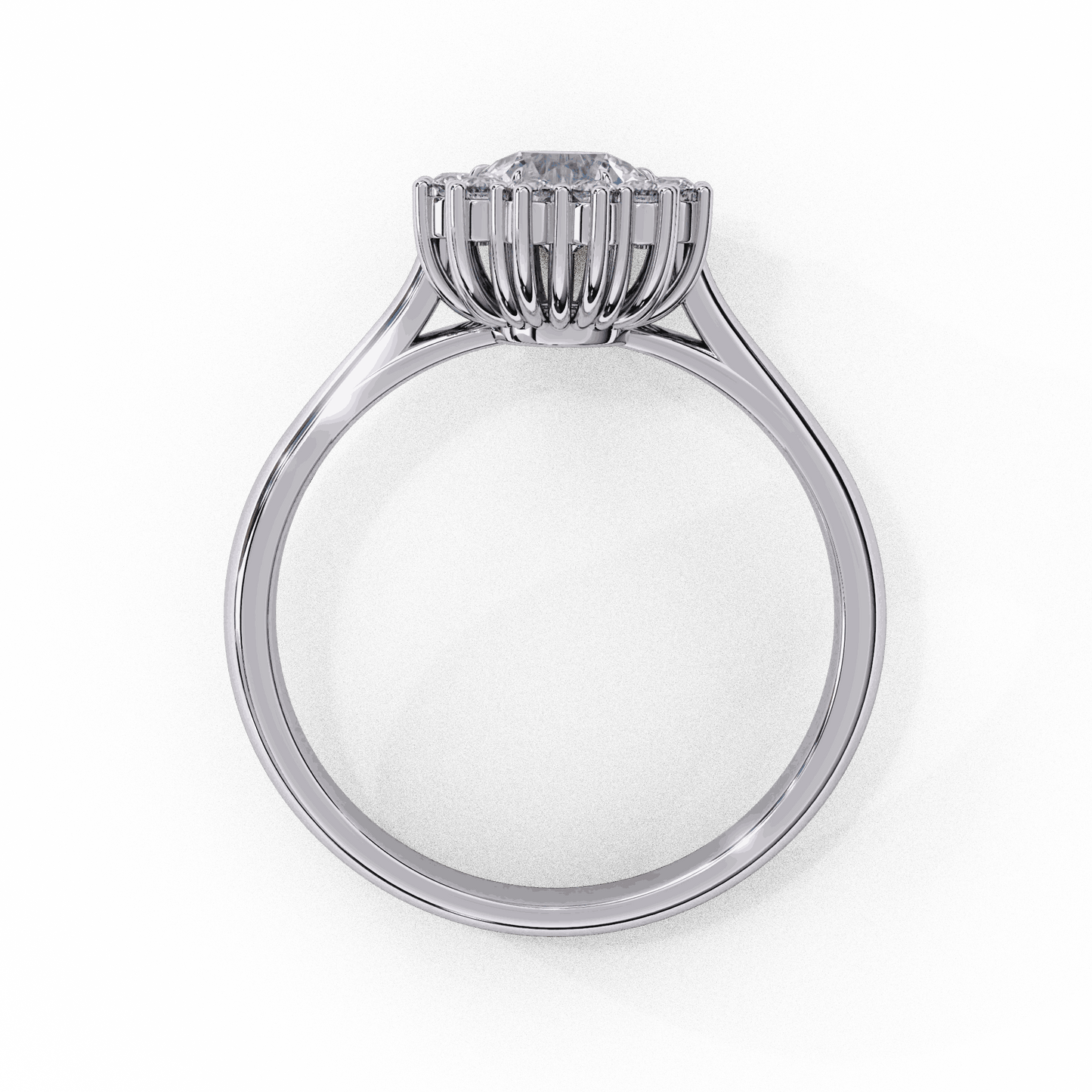 Pear Cut Lab Grown Diamond Halo Engagement Ring with Vintage Scalloped Halo