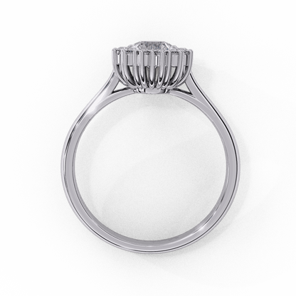 Pear Cut Lab Grown Diamond Halo Engagement Ring with Vintage Scalloped Halo