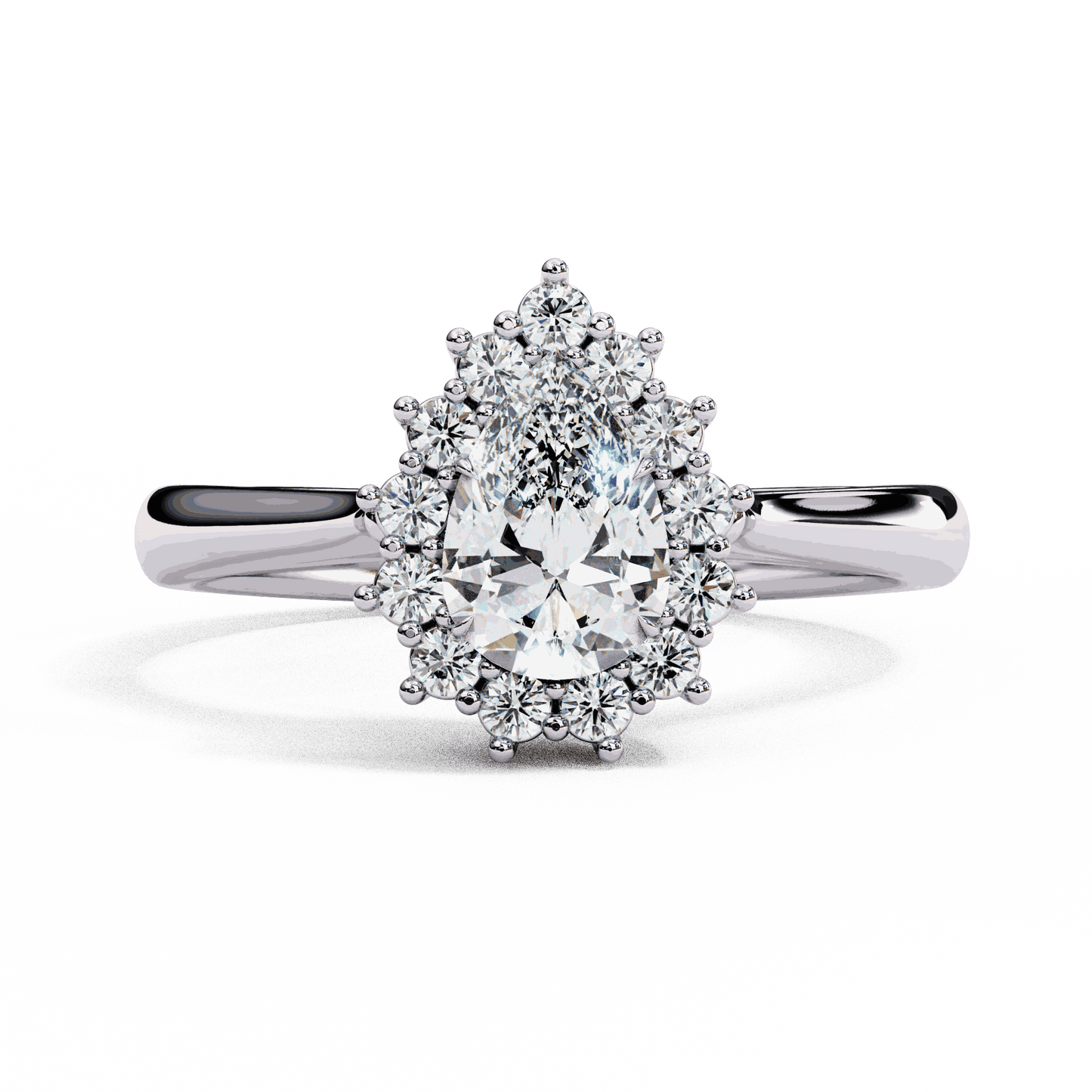 Pear Cut Lab Grown Diamond Halo Engagement Ring with Vintage Scalloped Halo