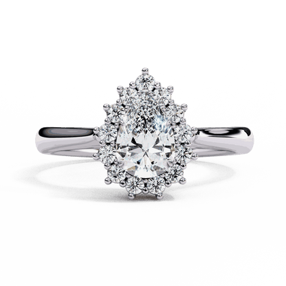Pear Cut Lab Grown Diamond Halo Engagement Ring with Vintage Scalloped Halo