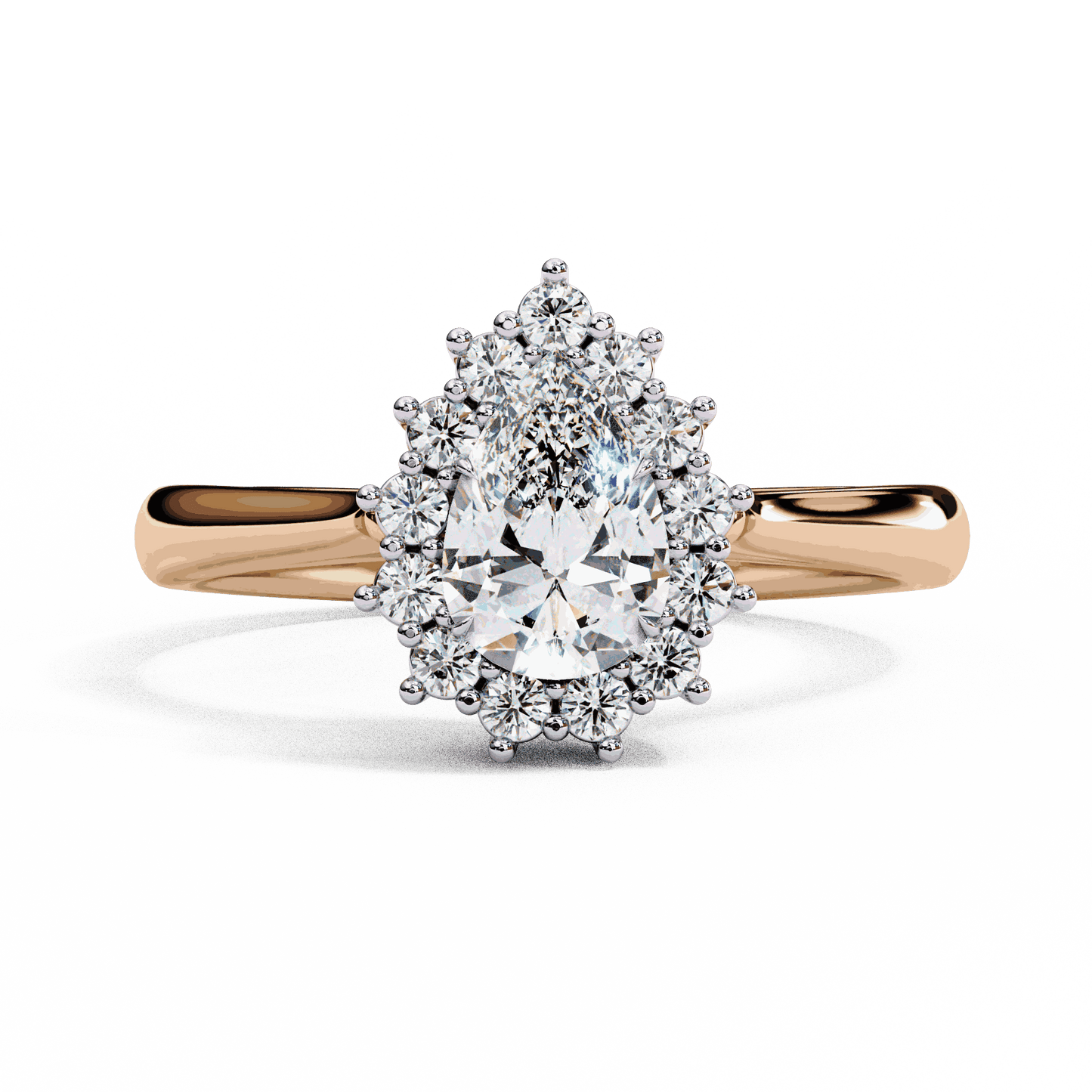 Pear Cut Lab Grown Diamond Halo Engagement Ring with Vintage Scalloped Halo
