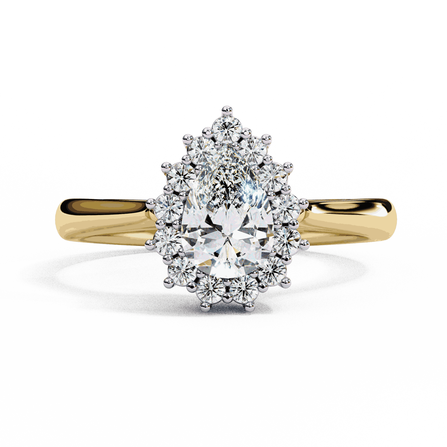 Pear Cut Lab Grown Diamond Halo Engagement Ring with Vintage Scalloped Halo