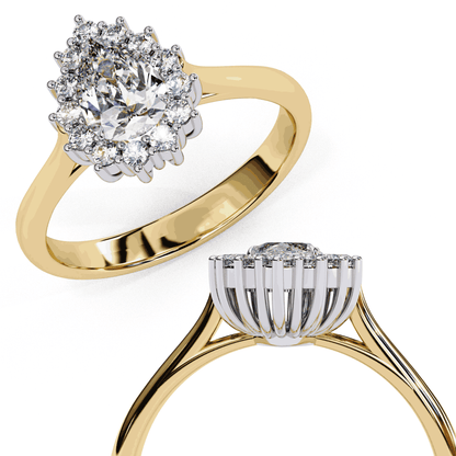 Pear Cut Lab Grown Diamond Halo Engagement Ring with Vintage Scalloped Halo