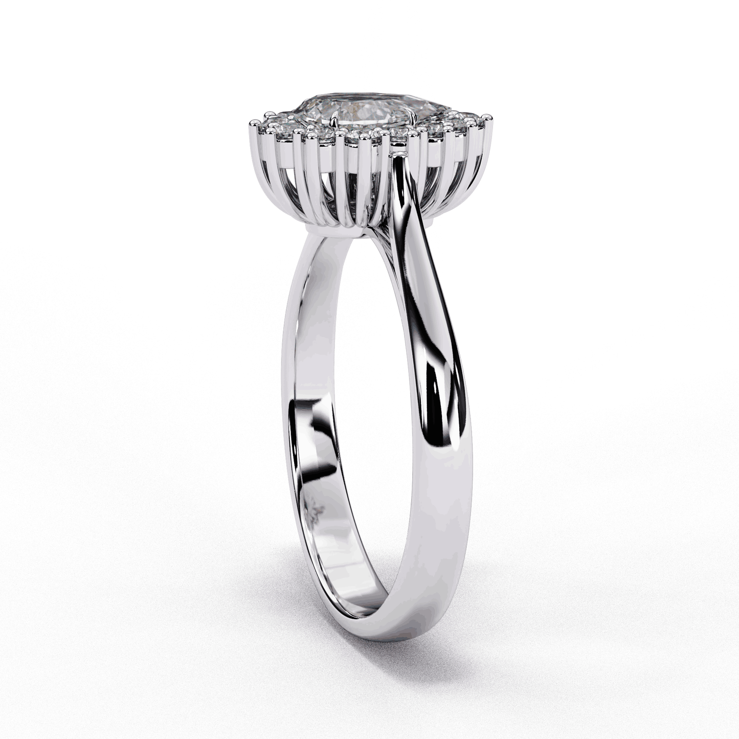 Pear Cut Lab Grown Diamond Halo Engagement Ring with Vintage Scalloped Halo