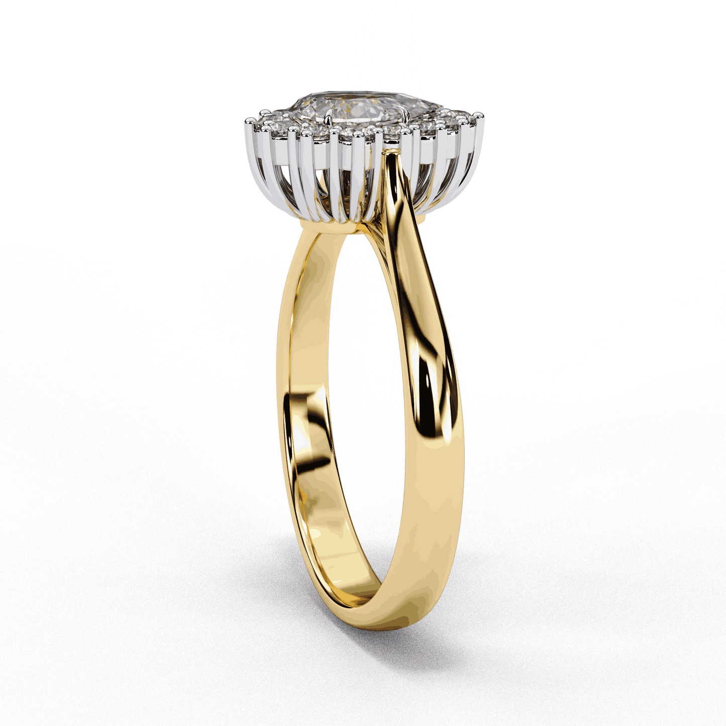Pear Cut Lab Grown Diamond Halo Engagement Ring with Vintage Scalloped Halo
