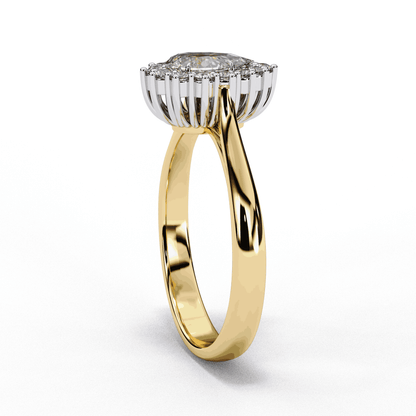 Pear Cut Lab Grown Diamond Halo Engagement Ring with Vintage Scalloped Halo