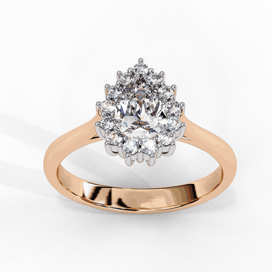 Pear Cut Lab Grown Diamond Halo Engagement Ring with Vintage Scalloped Halo