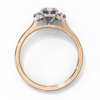 Emerald Cut Lab Grown Diamond Three Stone Engagement Ring with Baguette Side Stones
