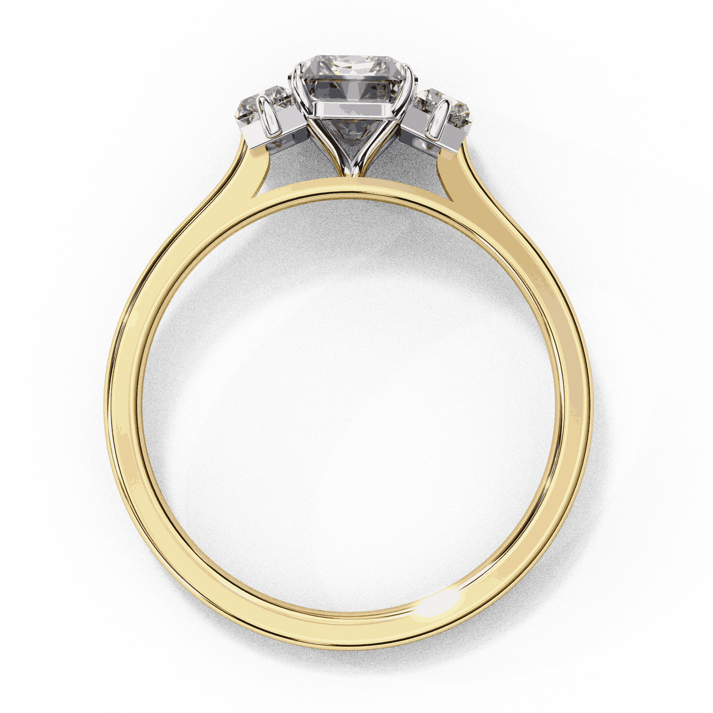 Emerald Cut Lab Grown Diamond Three Stone Engagement Ring with Baguette Side Stones