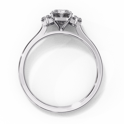 Emerald Cut Lab Grown Diamond Three Stone Engagement Ring with Baguette Side Stones
