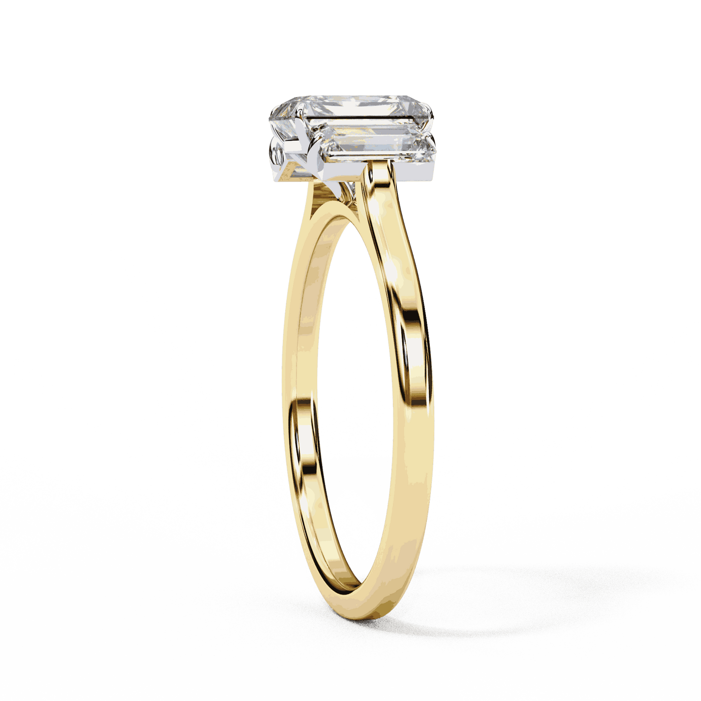 Emerald Cut Lab Grown Diamond Three Stone Engagement Ring with Baguette Side Stones