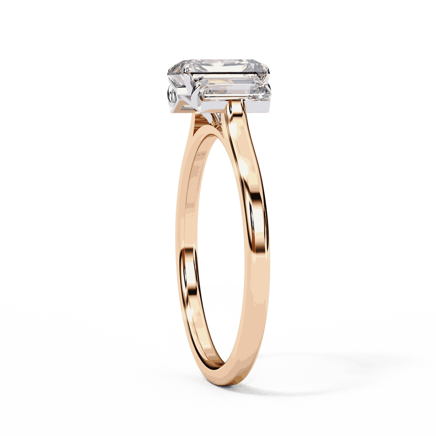 Radiant Cut Lab Grown Diamond Three Stone Engagement Ring with Baguette Side Stones