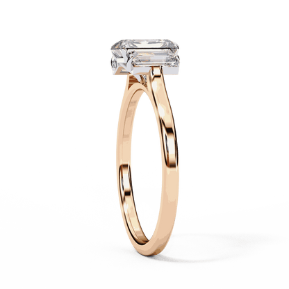 Radiant Cut Lab Grown Diamond Three Stone Engagement Ring with Baguette Side Stones
