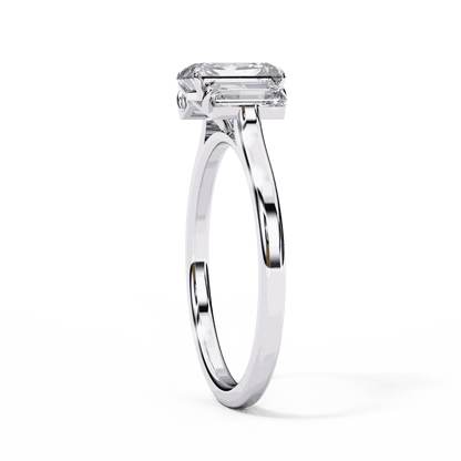Radiant Cut Lab Grown Diamond Three Stone Engagement Ring with Baguette Side Stones