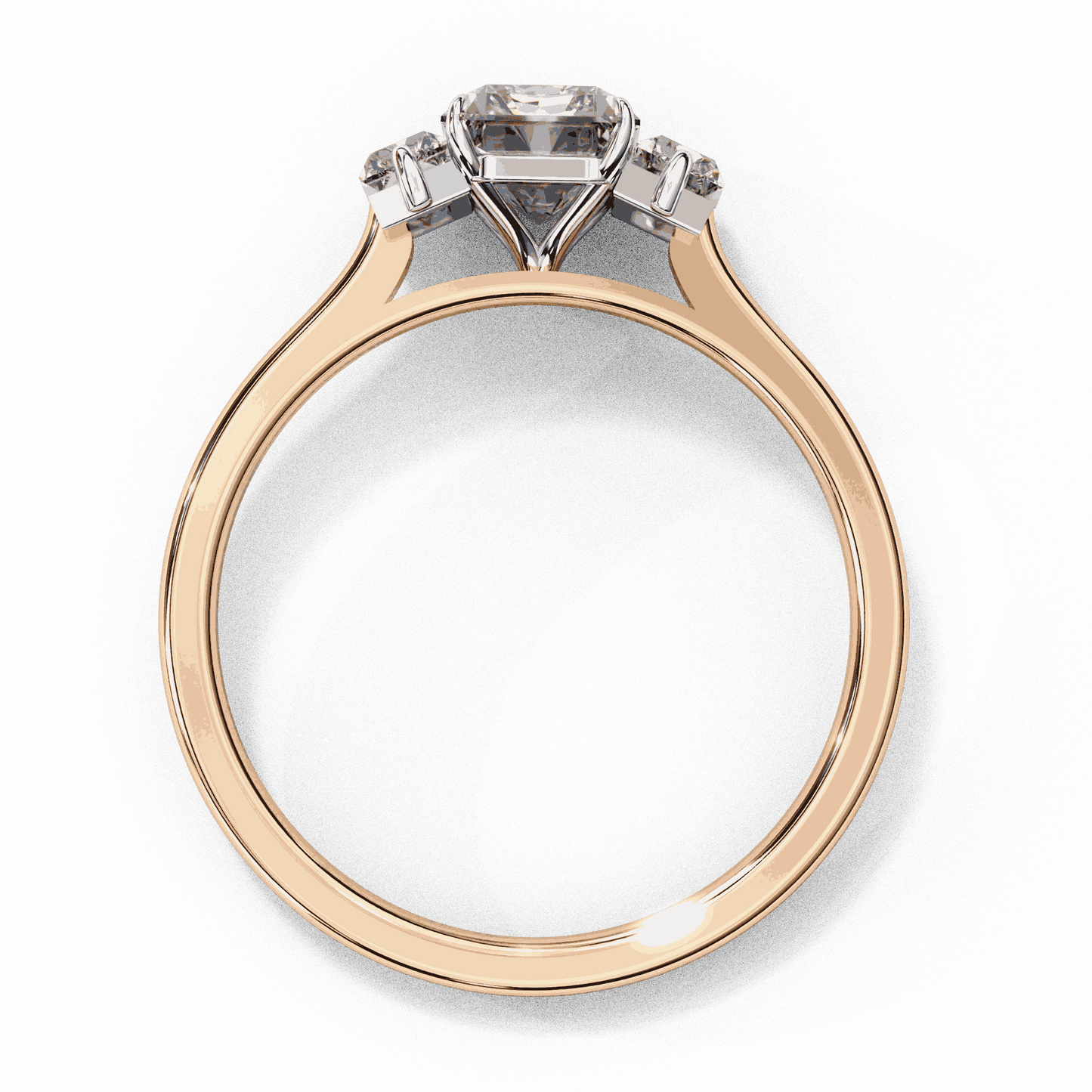 Radiant Cut Lab Grown Diamond Three Stone Engagement Ring with Baguette Side Stones