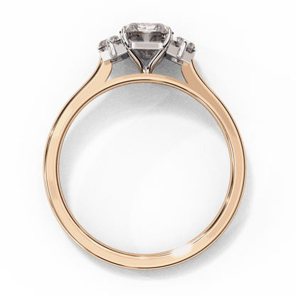 Radiant Cut Lab Grown Diamond Three Stone Engagement Ring with Baguette Side Stones