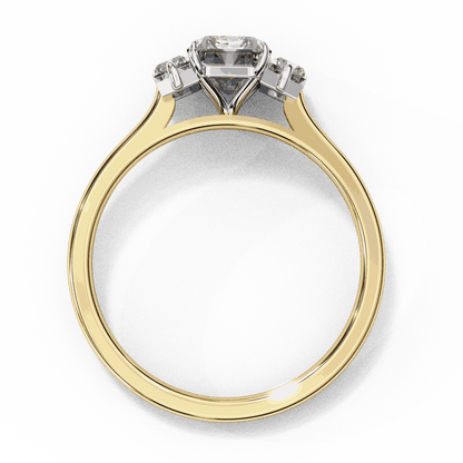 Radiant Cut Lab Grown Diamond Three Stone Engagement Ring with Baguette Side Stones