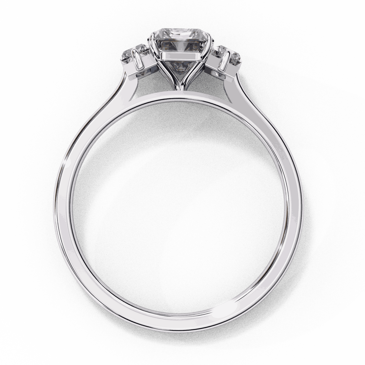 Radiant Cut Lab Grown Diamond Three Stone Engagement Ring with Baguette Side Stones