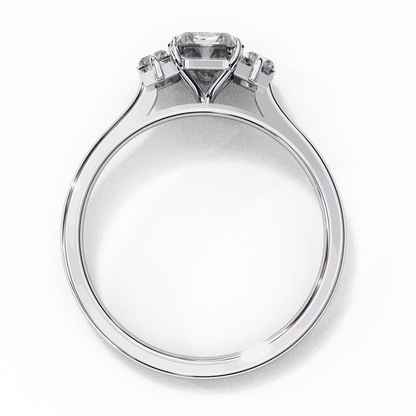 Radiant Cut Lab Grown Diamond Three Stone Engagement Ring with Baguette Side Stones