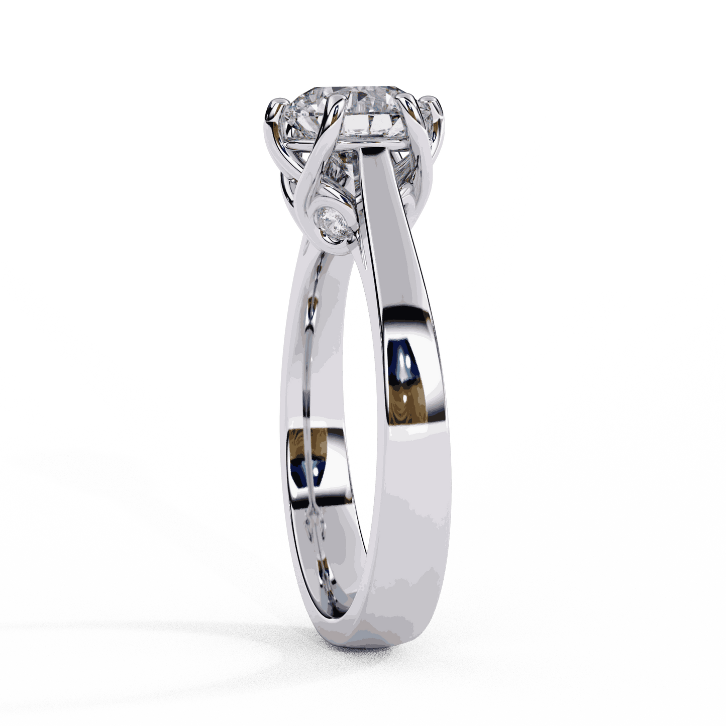 Round Cut Lab Grown Diamond Solitaire Engagement Ring with Six Prong Filigree