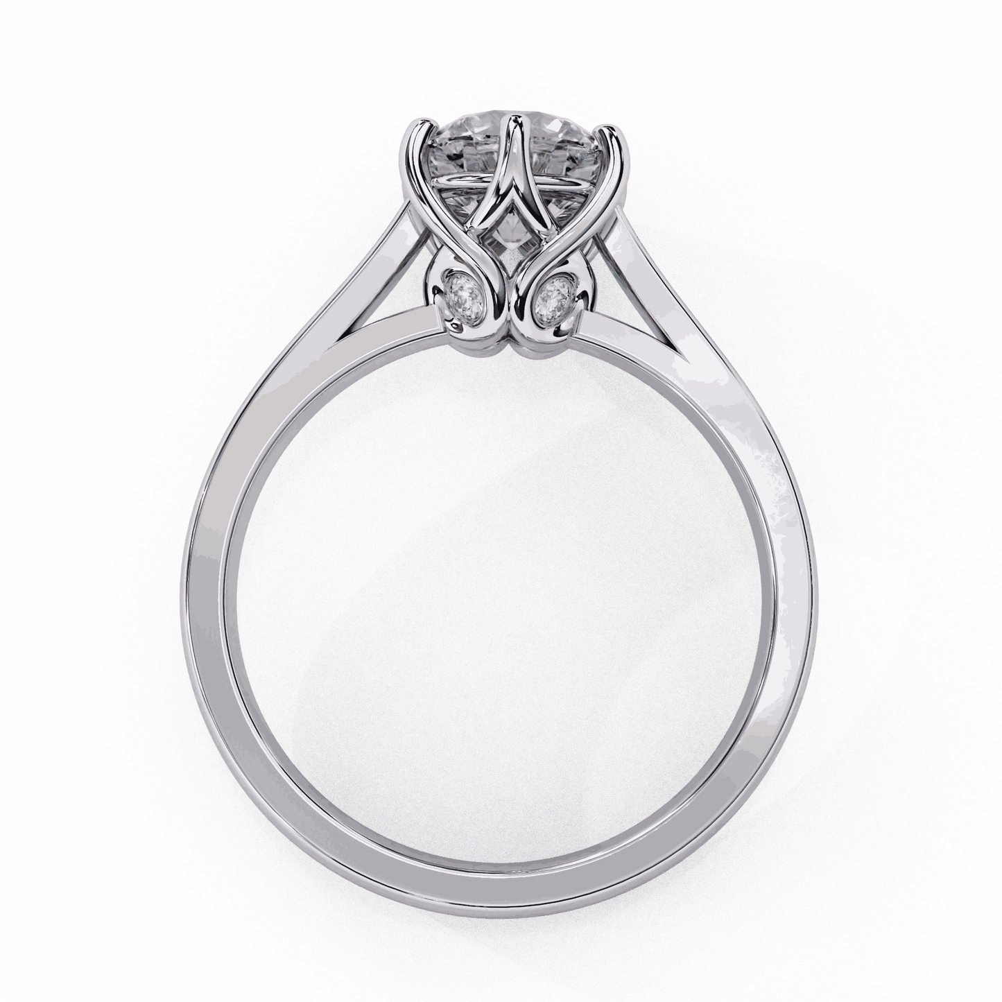 Round Cut Lab Grown Diamond Solitaire Engagement Ring with Six Prong Filigree