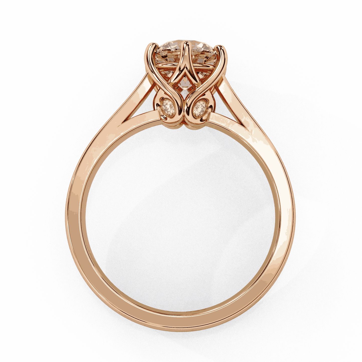 Round Cut Lab Grown Diamond Solitaire Engagement Ring with Six Prong Filigree