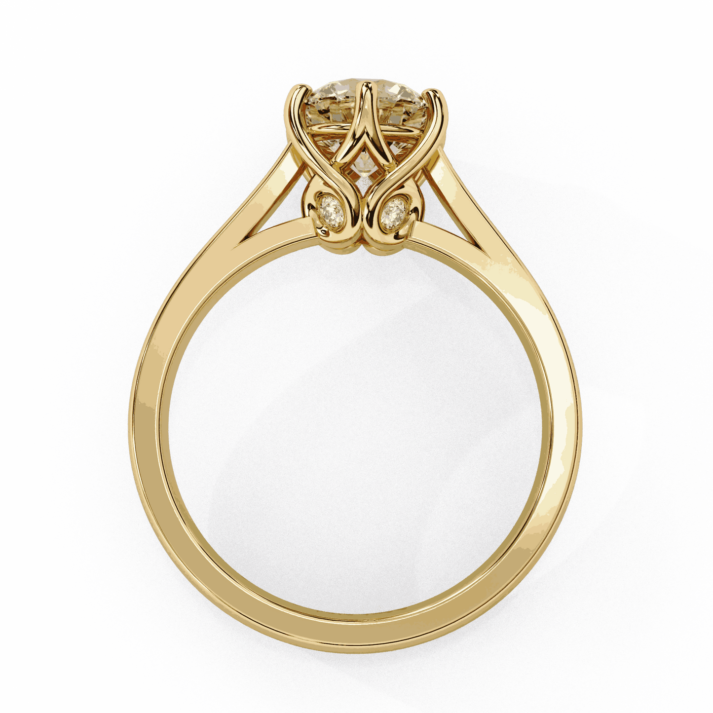 Round Cut Lab Grown Diamond Solitaire Engagement Ring with Six Prong Filigree