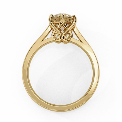 Round Cut Lab Grown Diamond Solitaire Engagement Ring with Six Prong Filigree