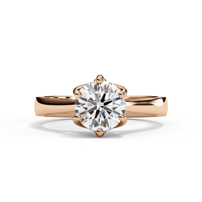 Round Cut Lab Grown Diamond Solitaire Engagement Ring with Six Prong Filigree