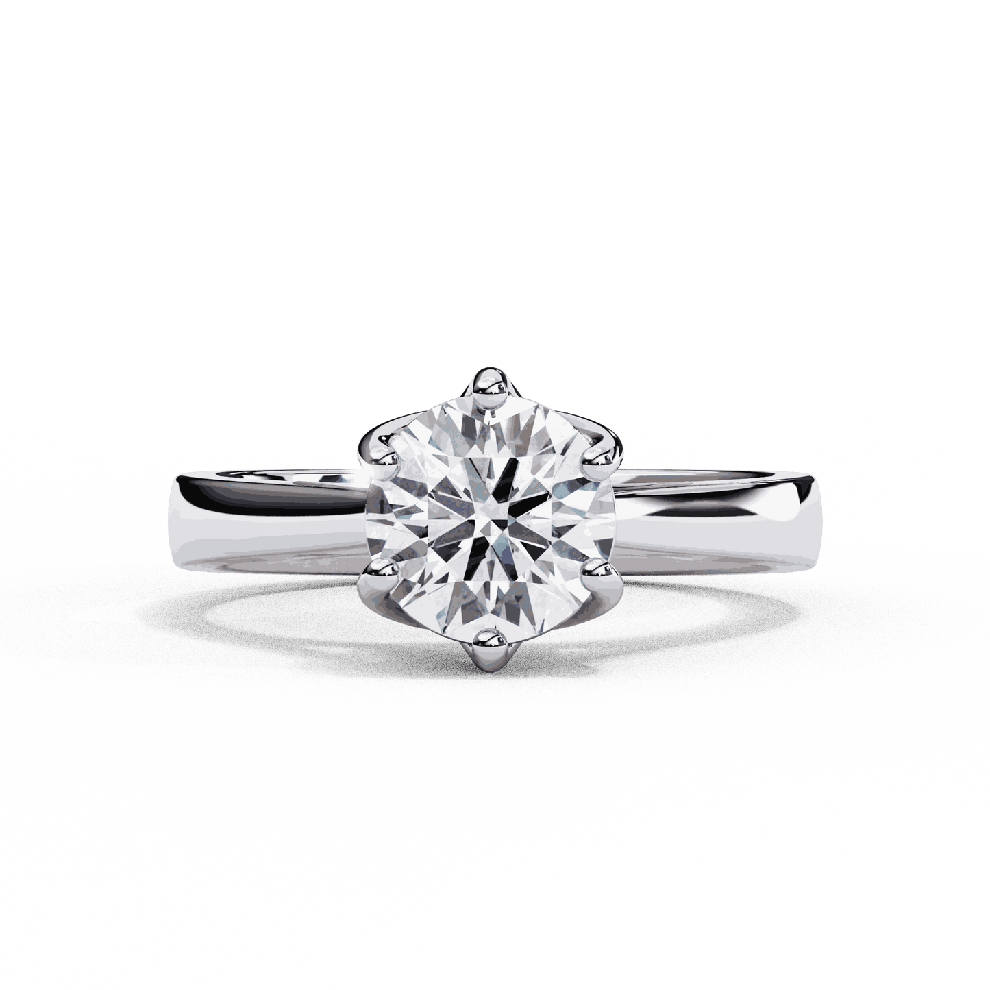 Round Cut Lab Grown Diamond Solitaire Engagement Ring with Six Prong Filigree