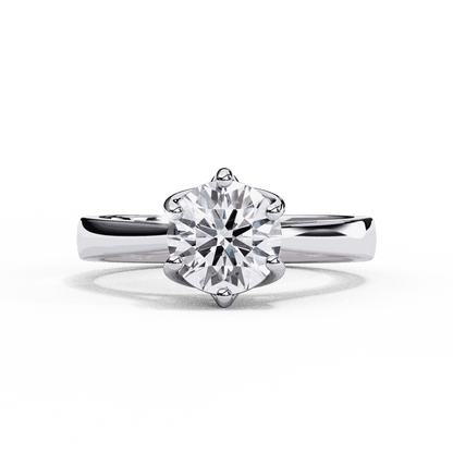 Round Cut Lab Grown Diamond Solitaire Engagement Ring with Six Prong Filigree
