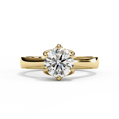 Round Cut Lab Grown Diamond Solitaire Engagement Ring with Six Prong Filigree