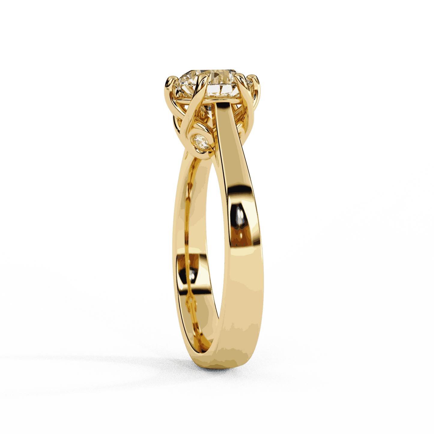 Round Cut Lab Grown Diamond Solitaire Engagement Ring with Six Prong Filigree