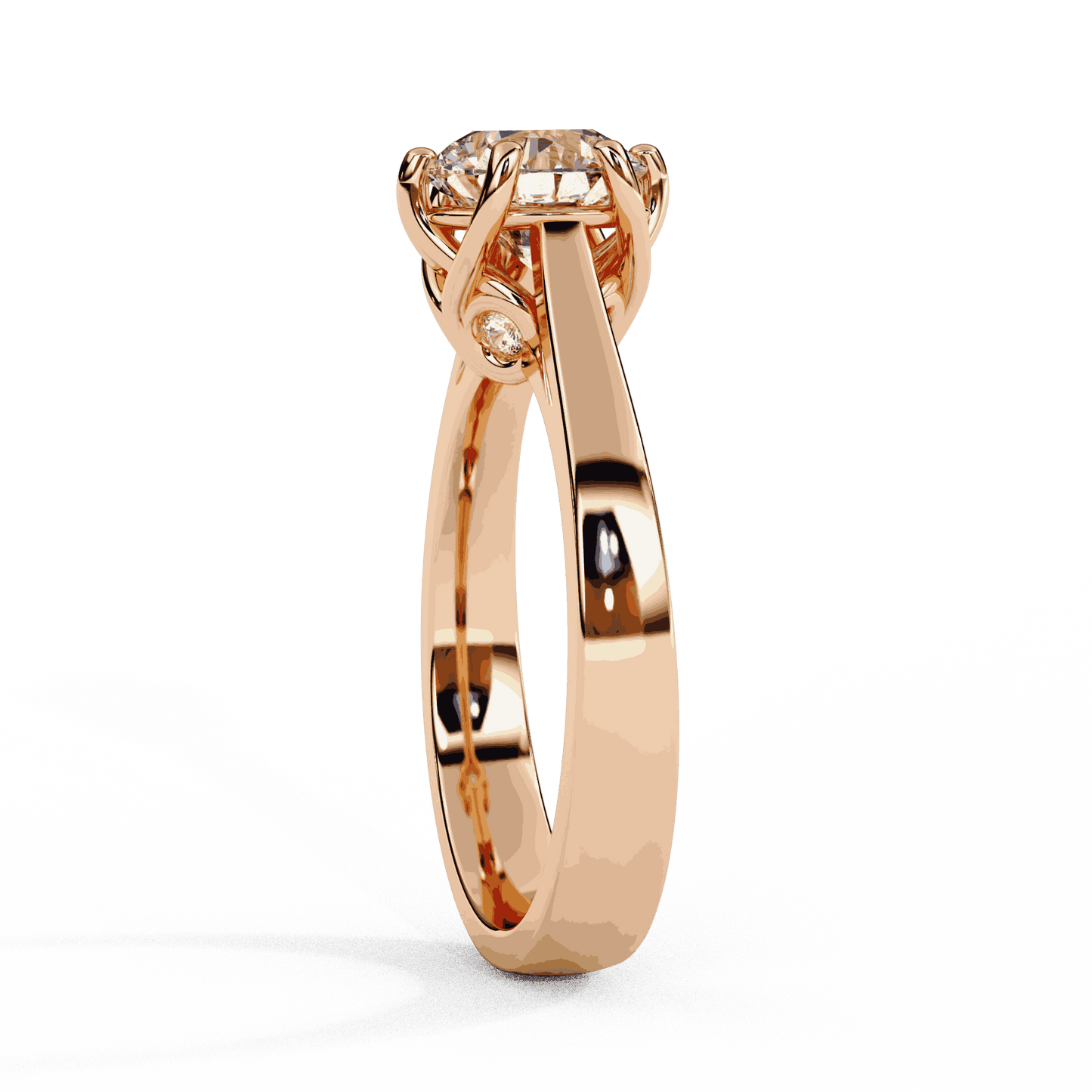 Round Cut Lab Grown Diamond Solitaire Engagement Ring with Six Prong Filigree