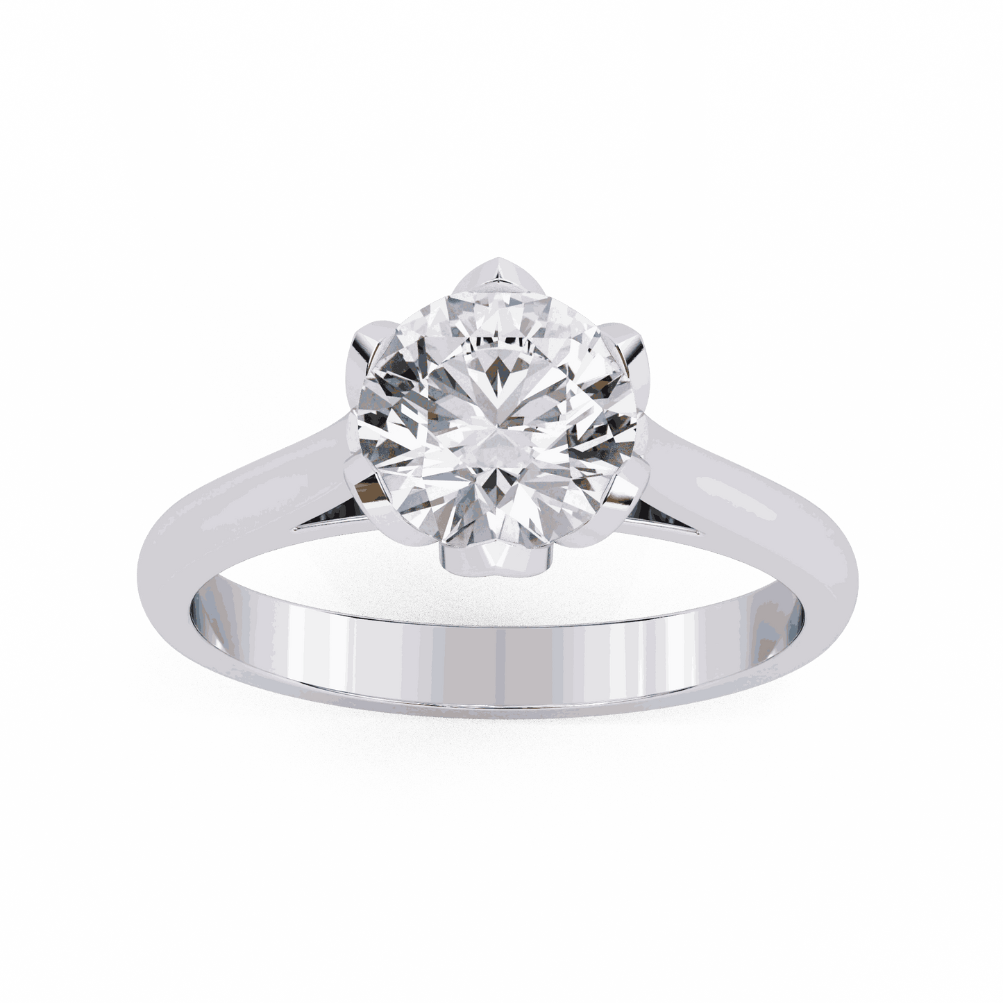 Round Cut Lab Grown Diamond Solitaire Engagement Ring with Tulip Six Prong Setting