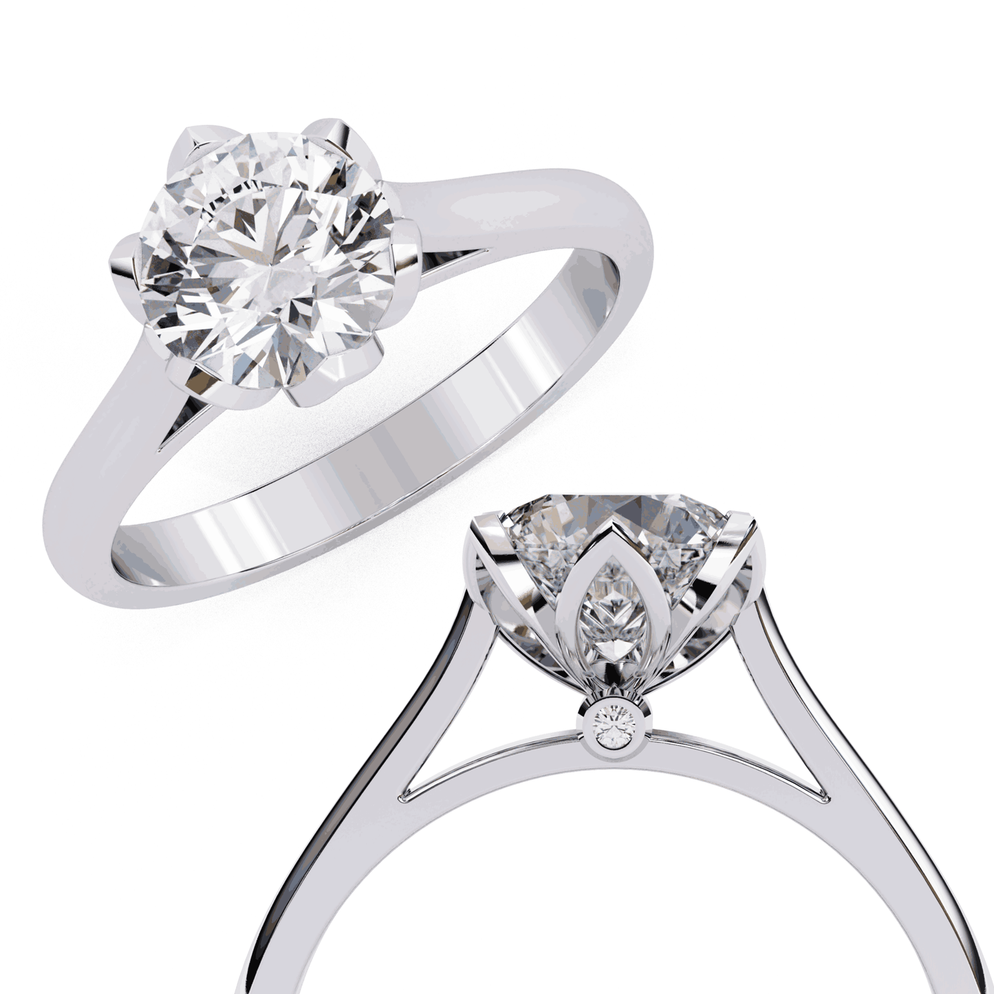 Round Cut Lab Grown Diamond Solitaire Engagement Ring with Tulip Six Prong Setting
