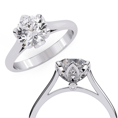 Round Cut Lab Grown Diamond Solitaire Engagement Ring with Tulip Six Prong Setting