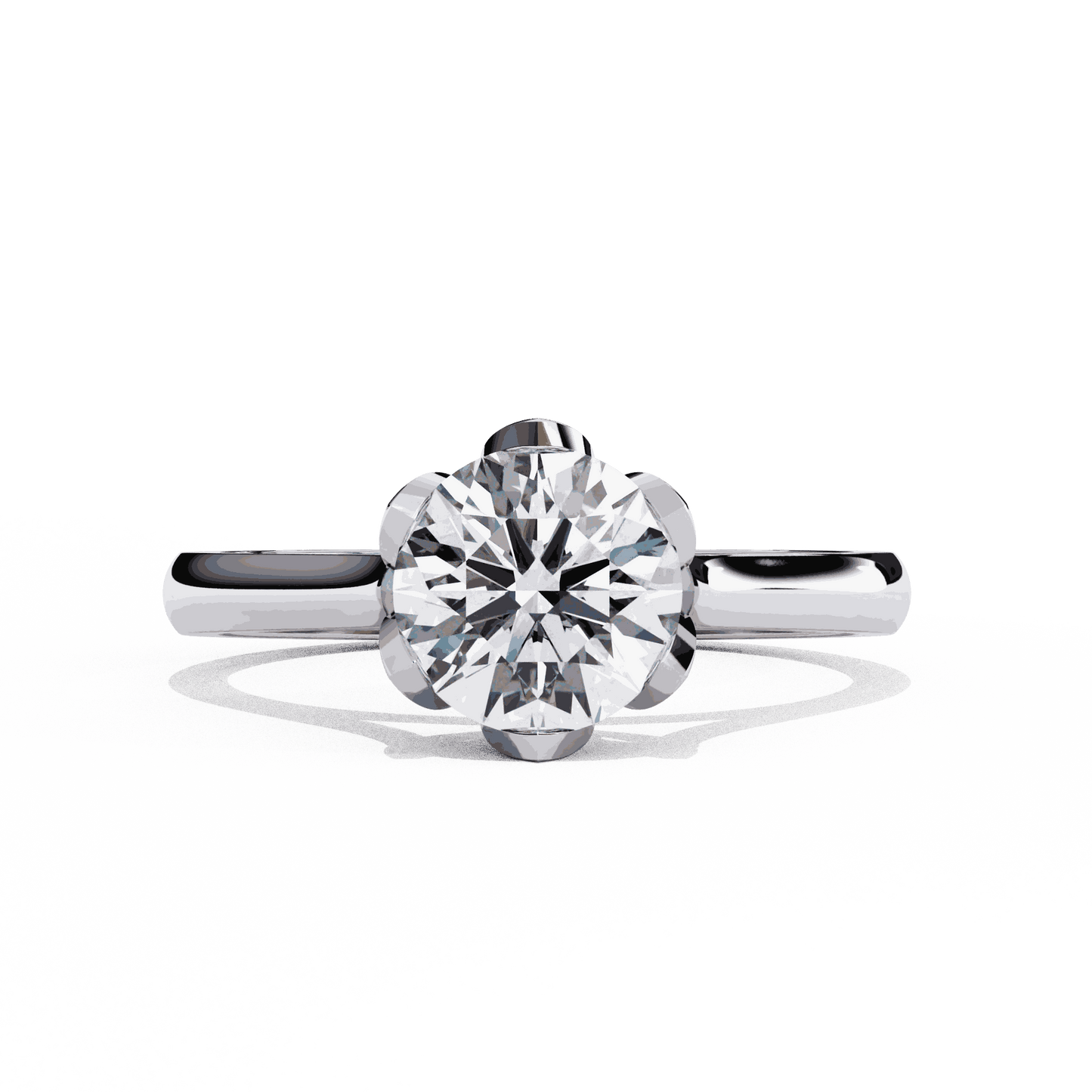 Round Cut Lab Grown Diamond Solitaire Engagement Ring with Tulip Six Prong Setting
