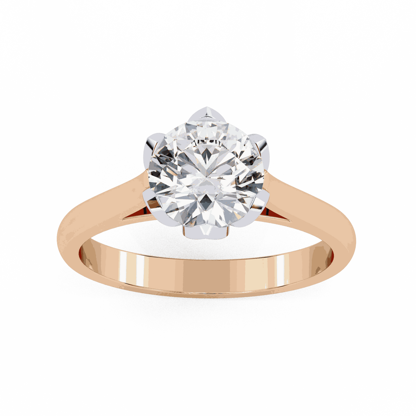 Round Cut Lab Grown Diamond Solitaire Engagement Ring with Tulip Six Prong Setting