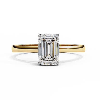 Emerald Cut Lab Grown Diamond Solitaire Engagement Ring with Classic Four Prong