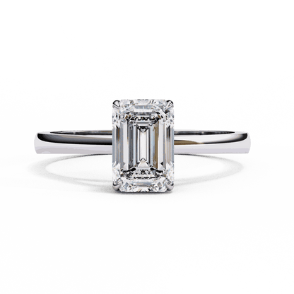 Emerald Cut Lab Grown Diamond Solitaire Engagement Ring with Classic Four Prong