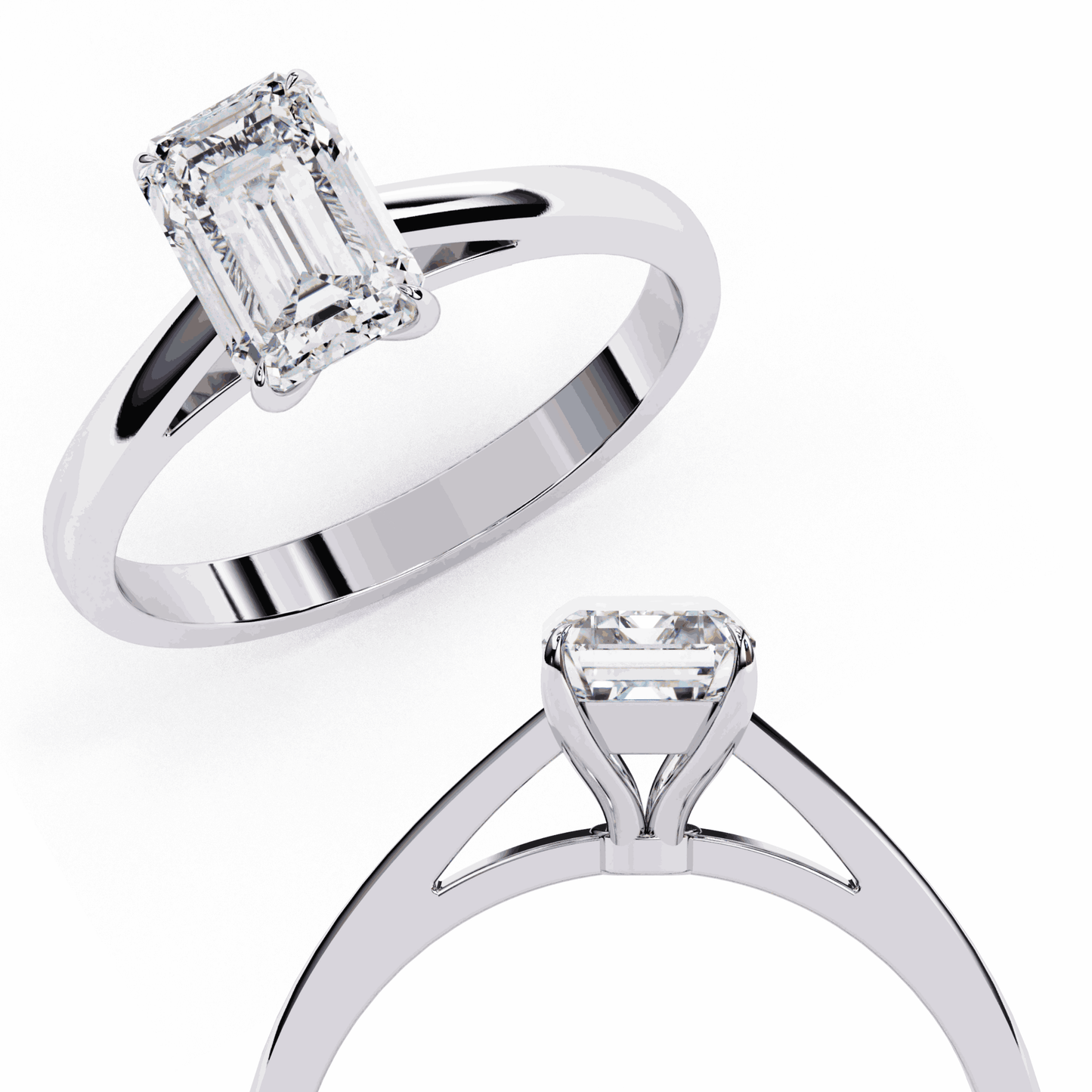 Emerald Cut Lab Grown Diamond Solitaire Engagement Ring with Classic Four Prong