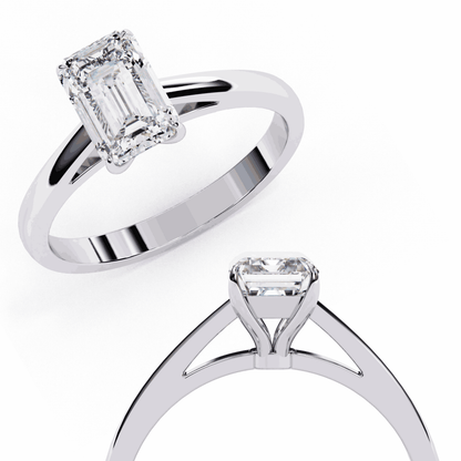 Emerald Cut Lab Grown Diamond Solitaire Engagement Ring with Classic Four Prong