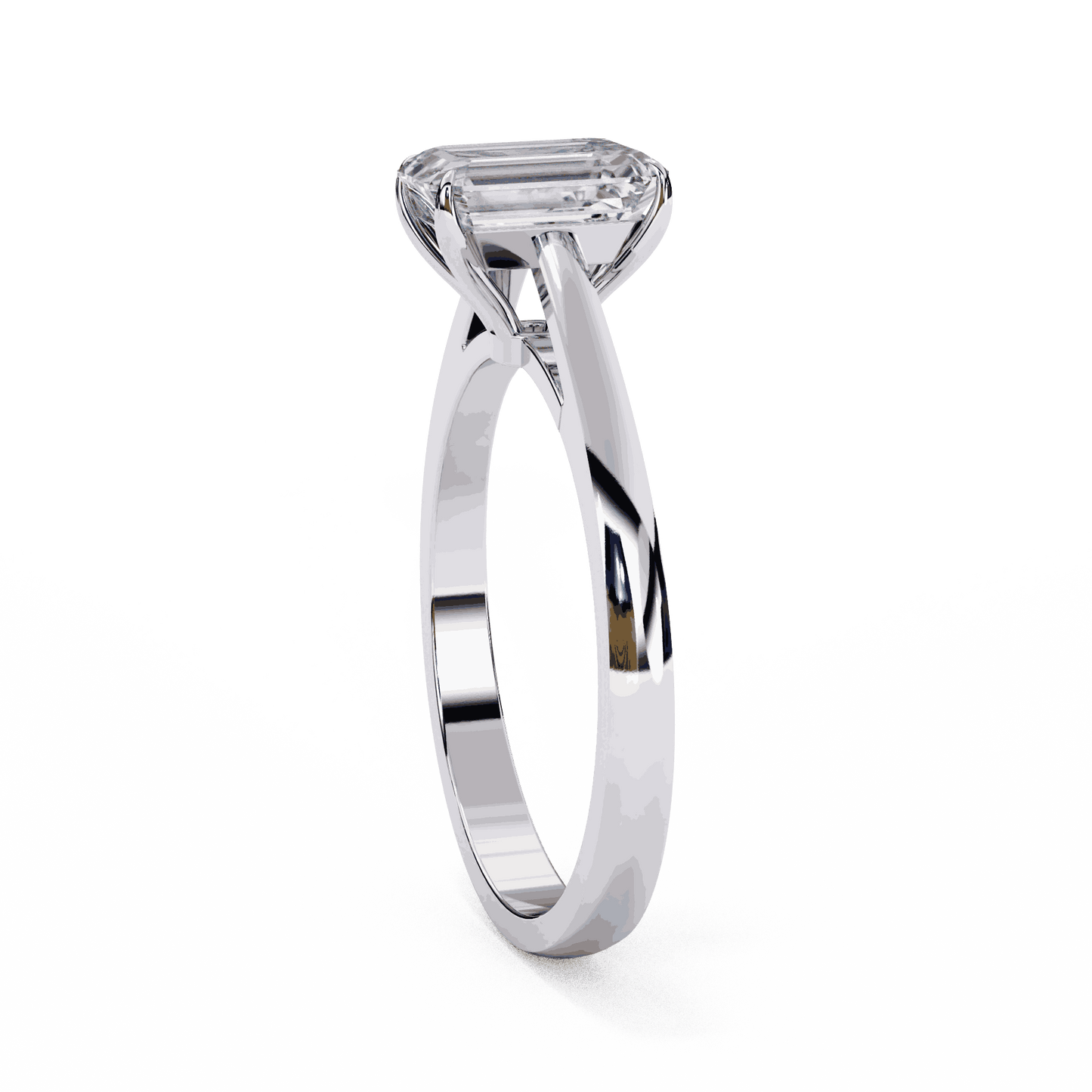 Emerald Cut Lab Grown Diamond Solitaire Engagement Ring with Classic Four Prong